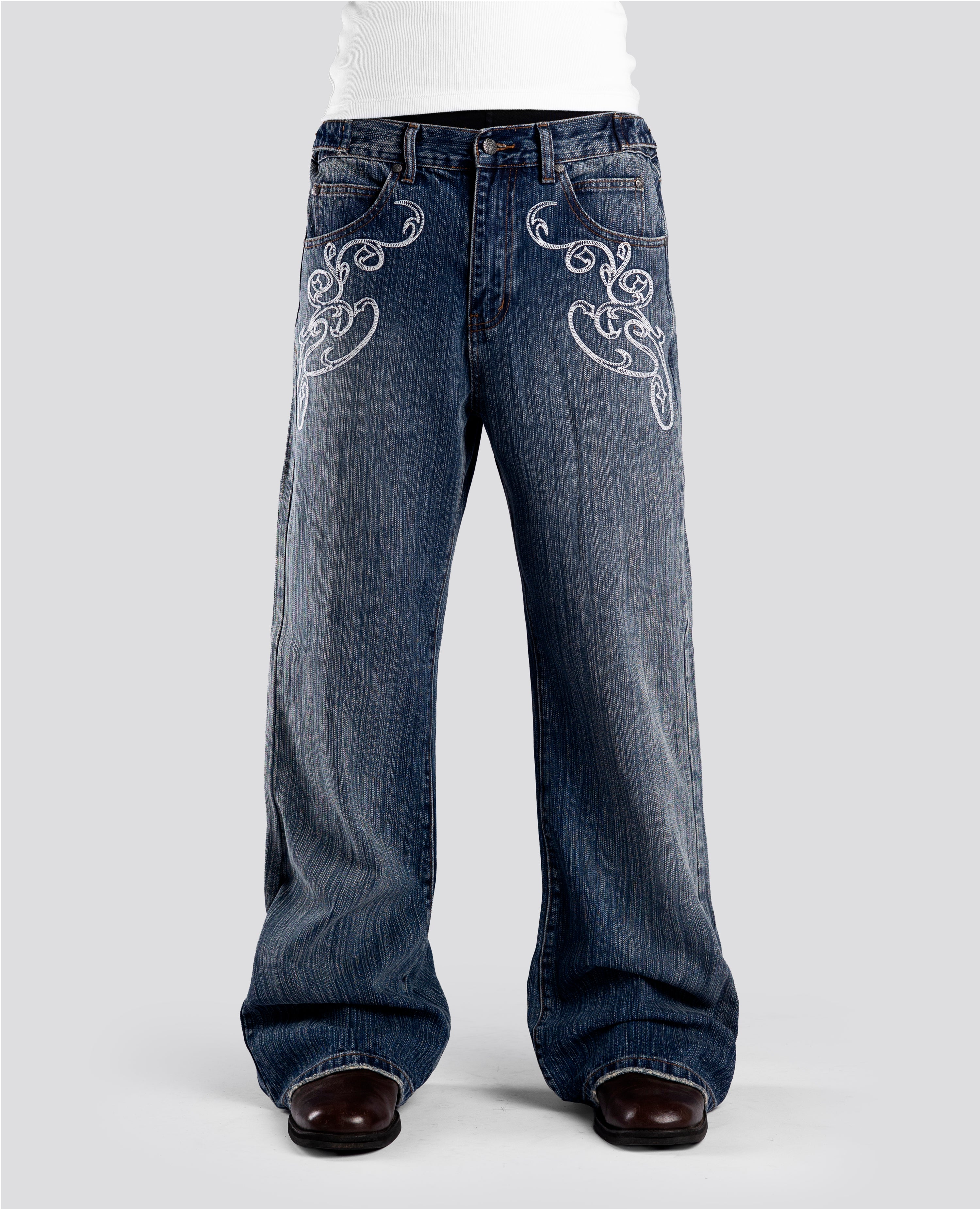 パンツ Y2K DEALY by win&sons DamageRepair Denim DavrilSupply | BLUE OPENING BOOTCUT DENIM